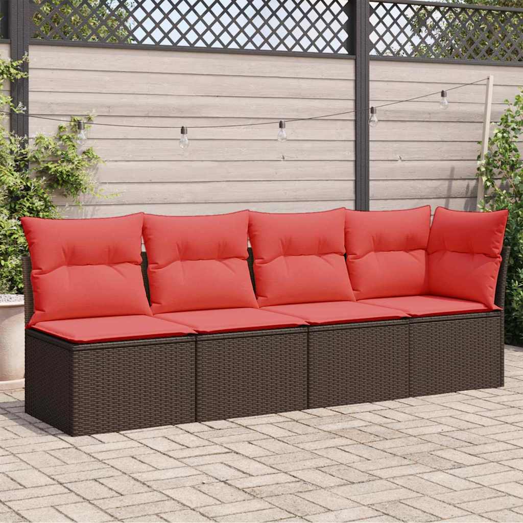Garden Sofa with Cushion Brown 227 x 62 x 69cm Poly Rattan