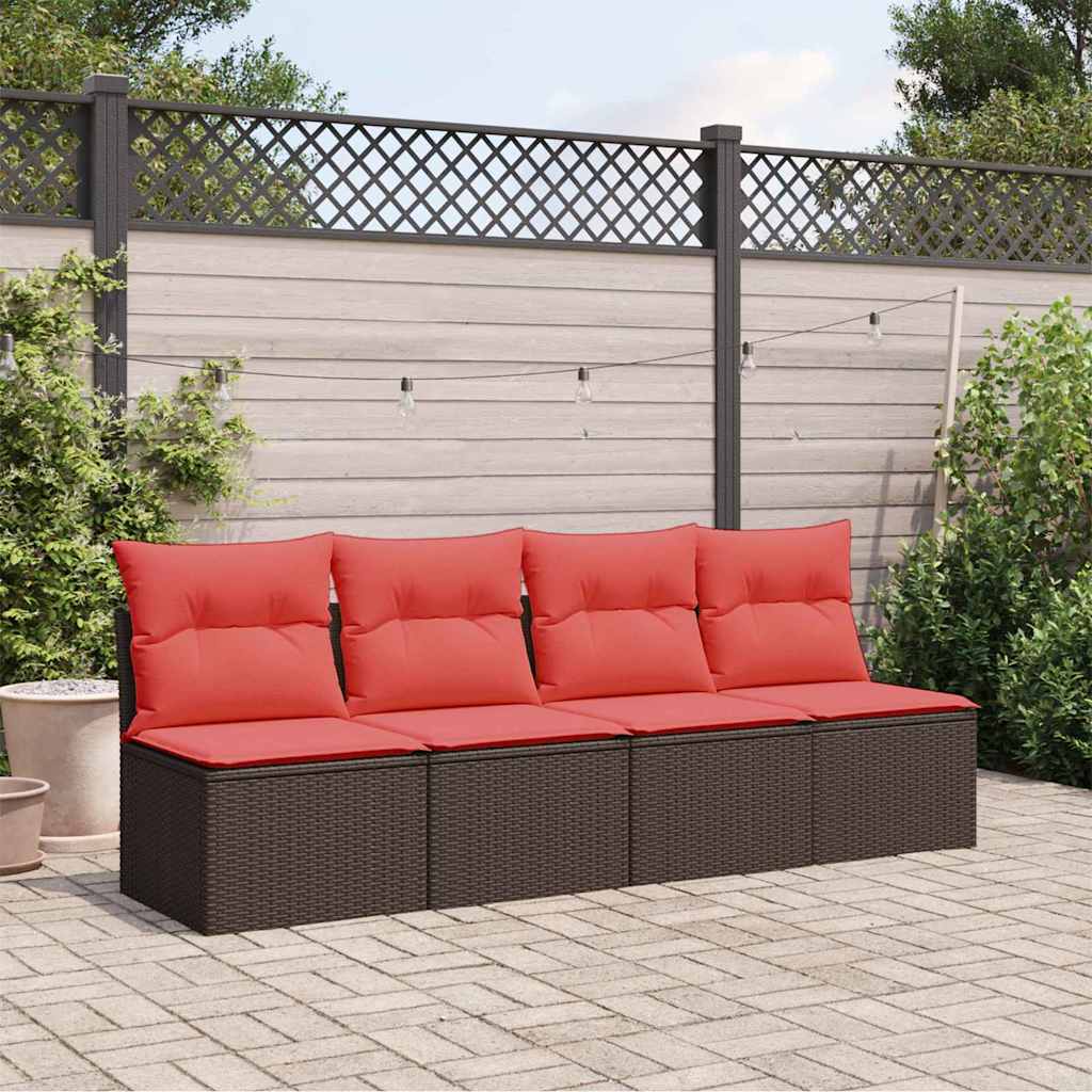 Garden Sofa with Cushion Brown 220 x 62 x 69cm Poly Rattan