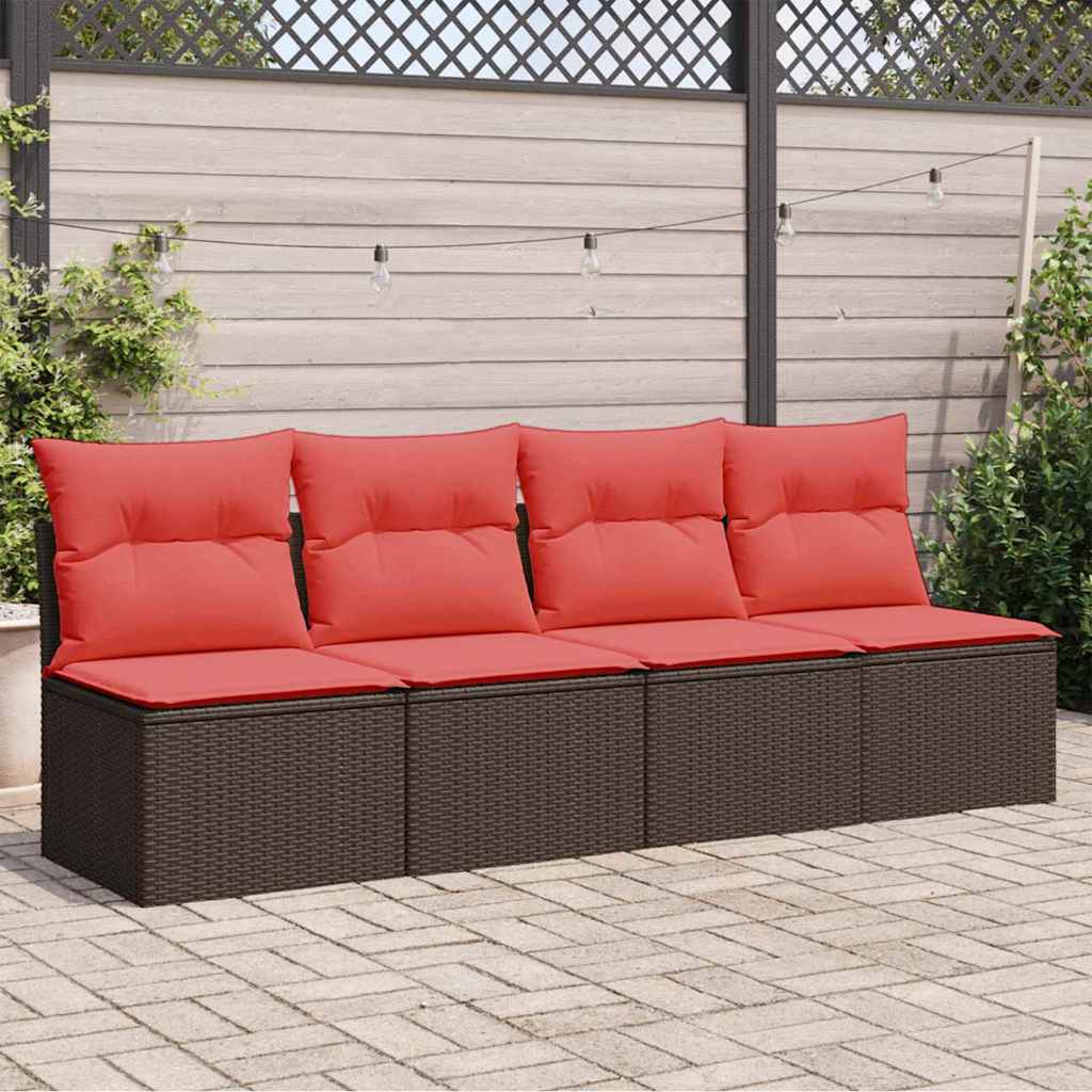 Garden Sofa with Cushion Brown 220 x 62 x 69cm Poly Rattan