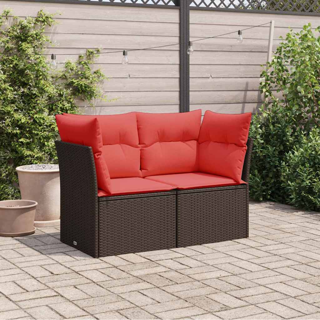 Garden Sofa with Cushion 7 pcs Brown and red Poly rattan
