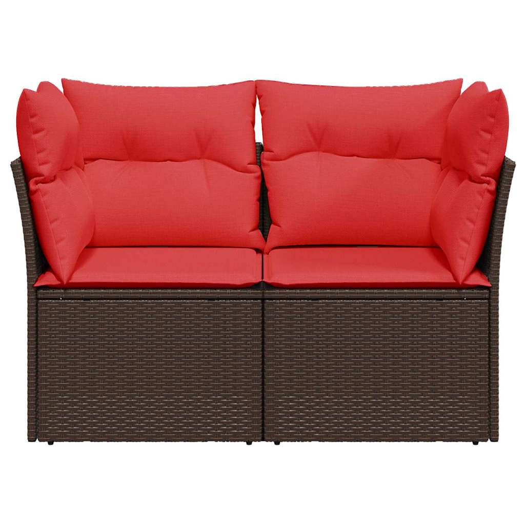Garden Sofa with Cushion 7 pcs Brown and red Poly rattan