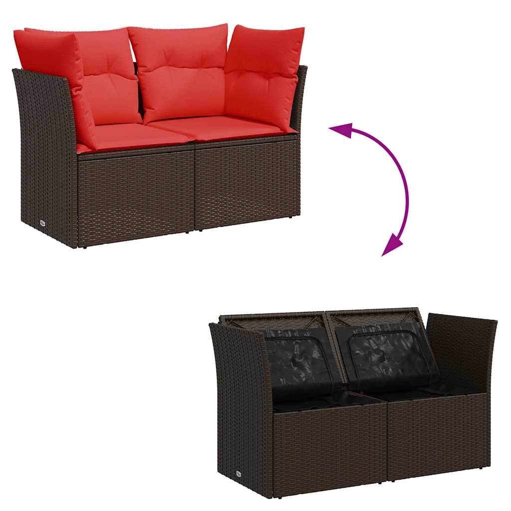 Garden Sofa with Cushion 7 pcs Brown and red Poly rattan