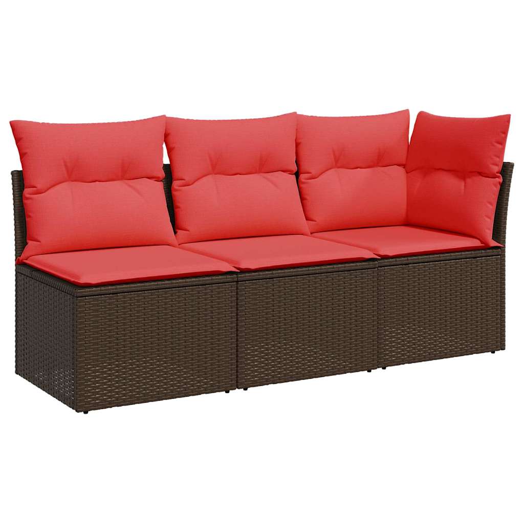 Garden Sofa with Cushion 8 pcs Brown and red Poly rattan