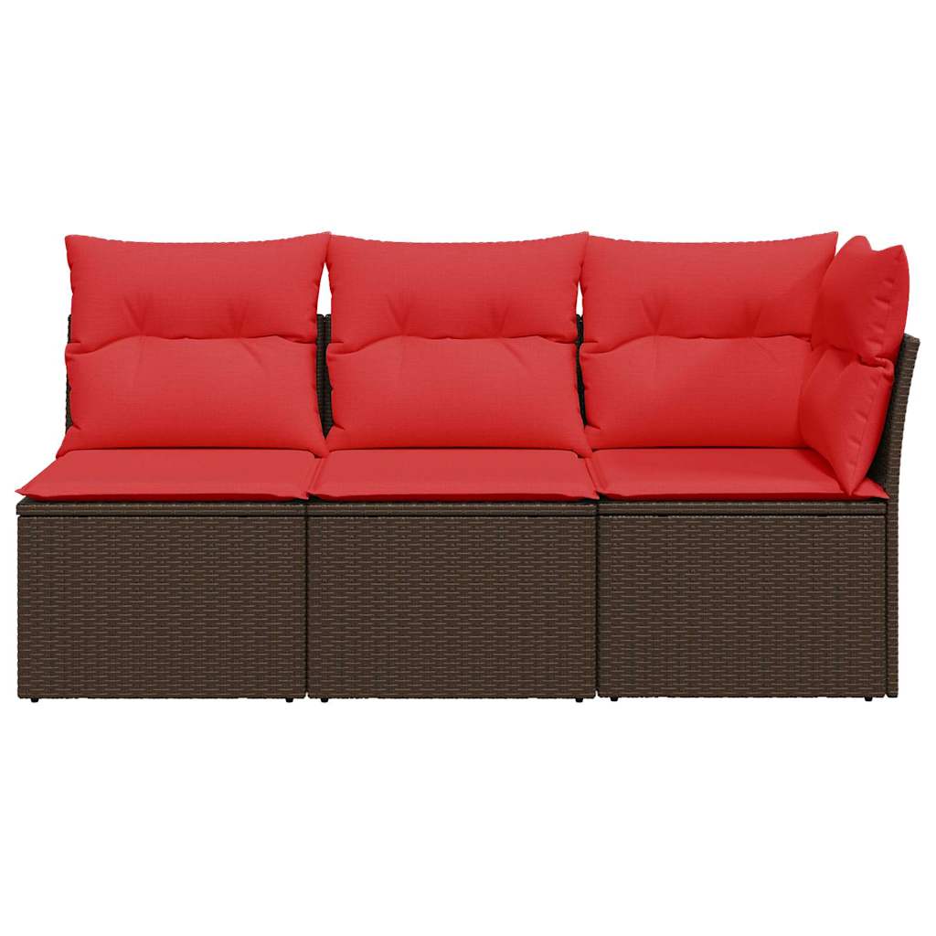 Garden Sofa with Cushion 8 pcs Brown and red Poly rattan