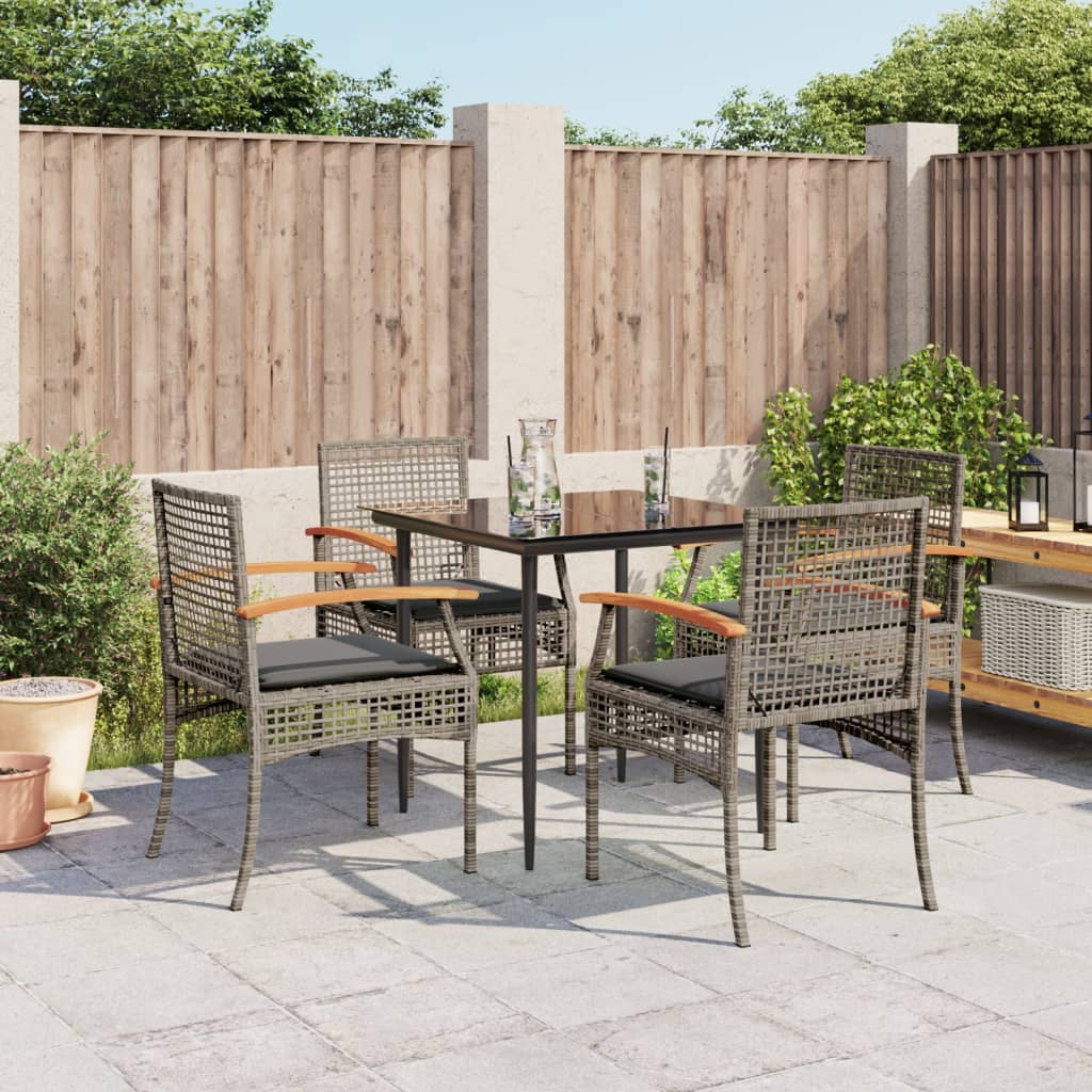 5 Piece Garden Dining Set with Cushions Grey Poly Rattan