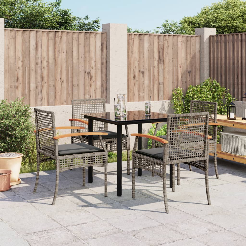 5 Piece Garden Dining Set with Cushions Grey Poly Rattan