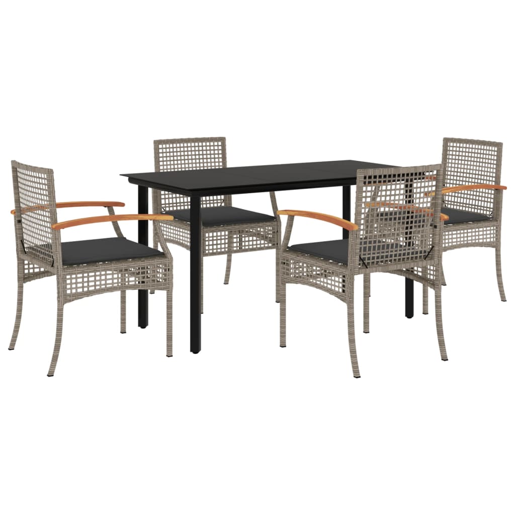 5 Piece Garden Dining Set with Cushions Grey Poly Rattan