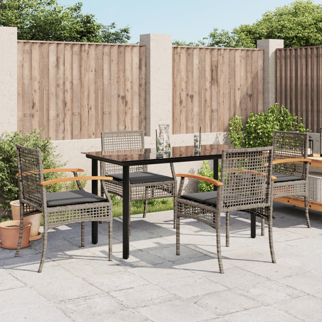 5 Piece Garden Dining Set with Cushions Grey Poly Rattan
