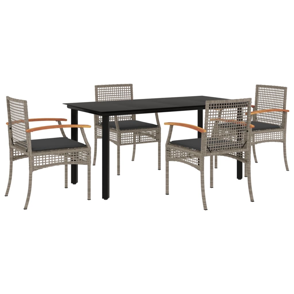 5 Piece Garden Dining Set with Cushions Grey Poly Rattan