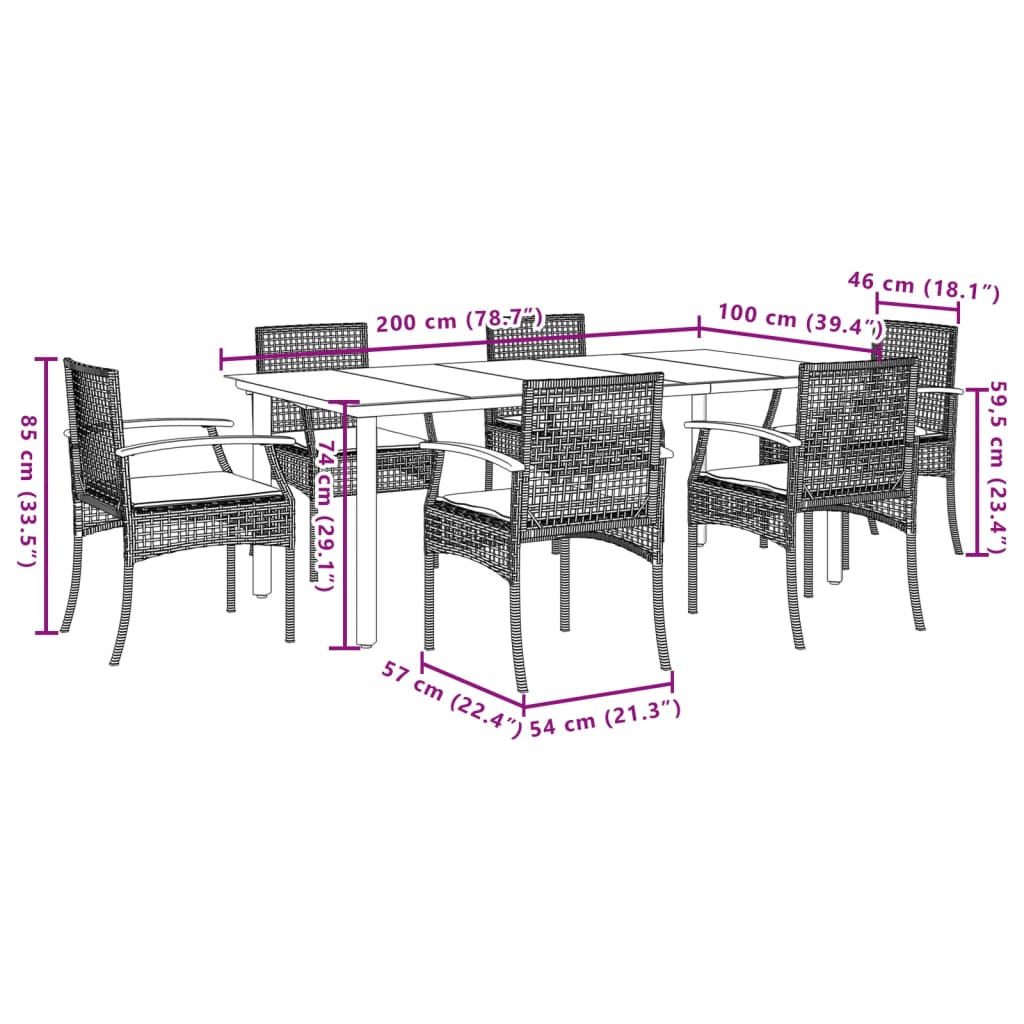 7 Piece Garden Dining Set with Cushions Grey Poly Rattan