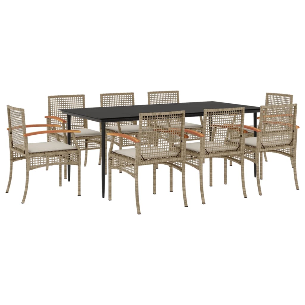 9 Piece Garden Dining Set with Cushions Beige Poly Rattan