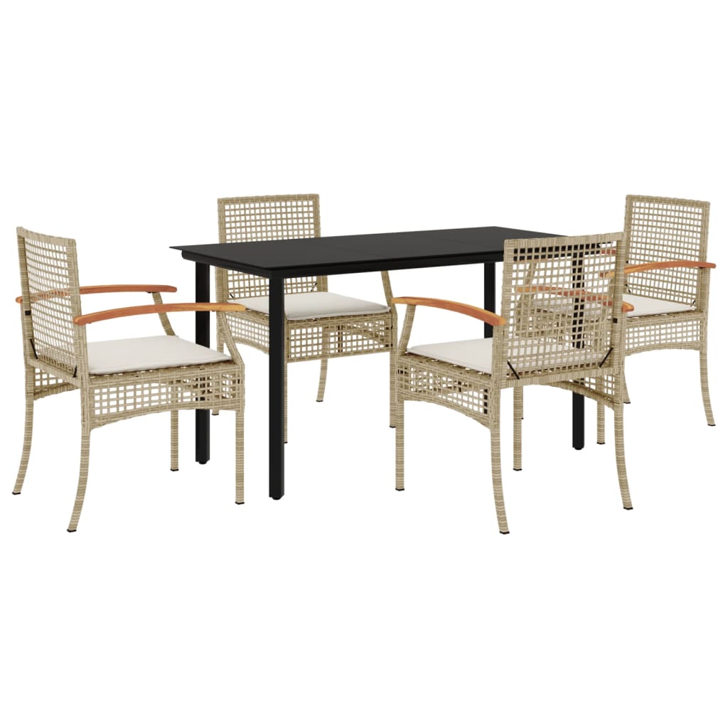 5 Piece Garden Dining Set with Cushions Beige Poly Rattan