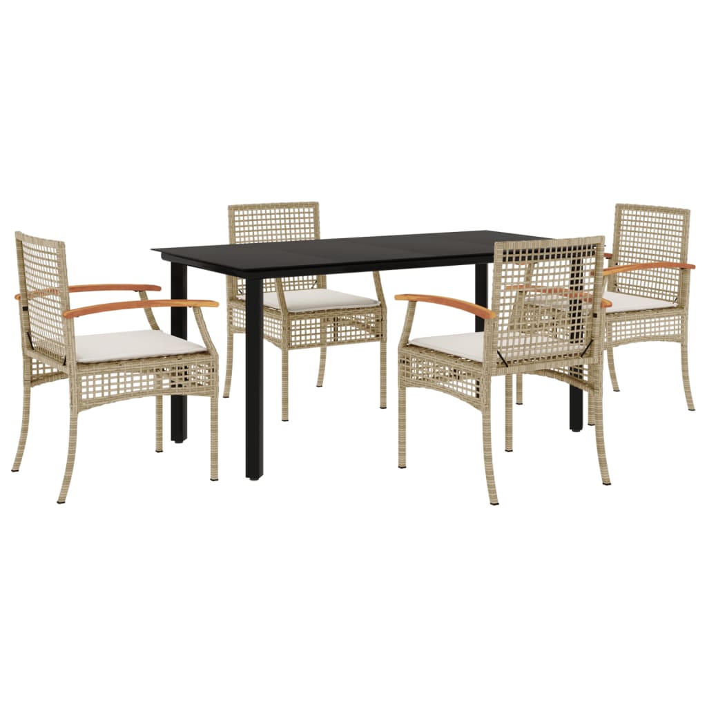 5 Piece Garden Dining Set with Cushions Beige Poly Rattan