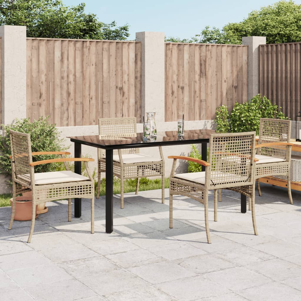 5 Piece Garden Dining Set with Cushions Beige Poly Rattan