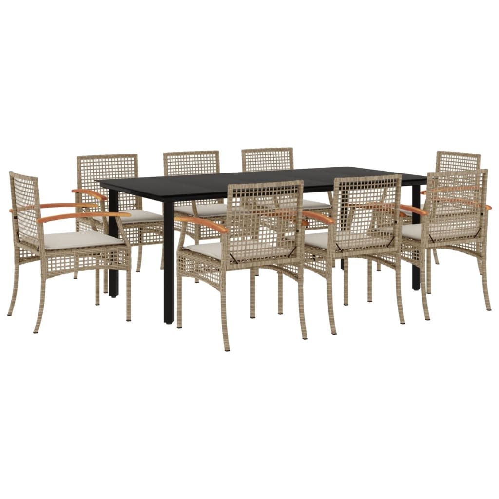 9 Piece Garden Dining Set with Cushions Beige Poly Rattan