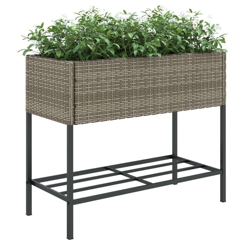 Garden Planters with Shelf 2 pcs Grey 90x40x75 cm Poly Rattan