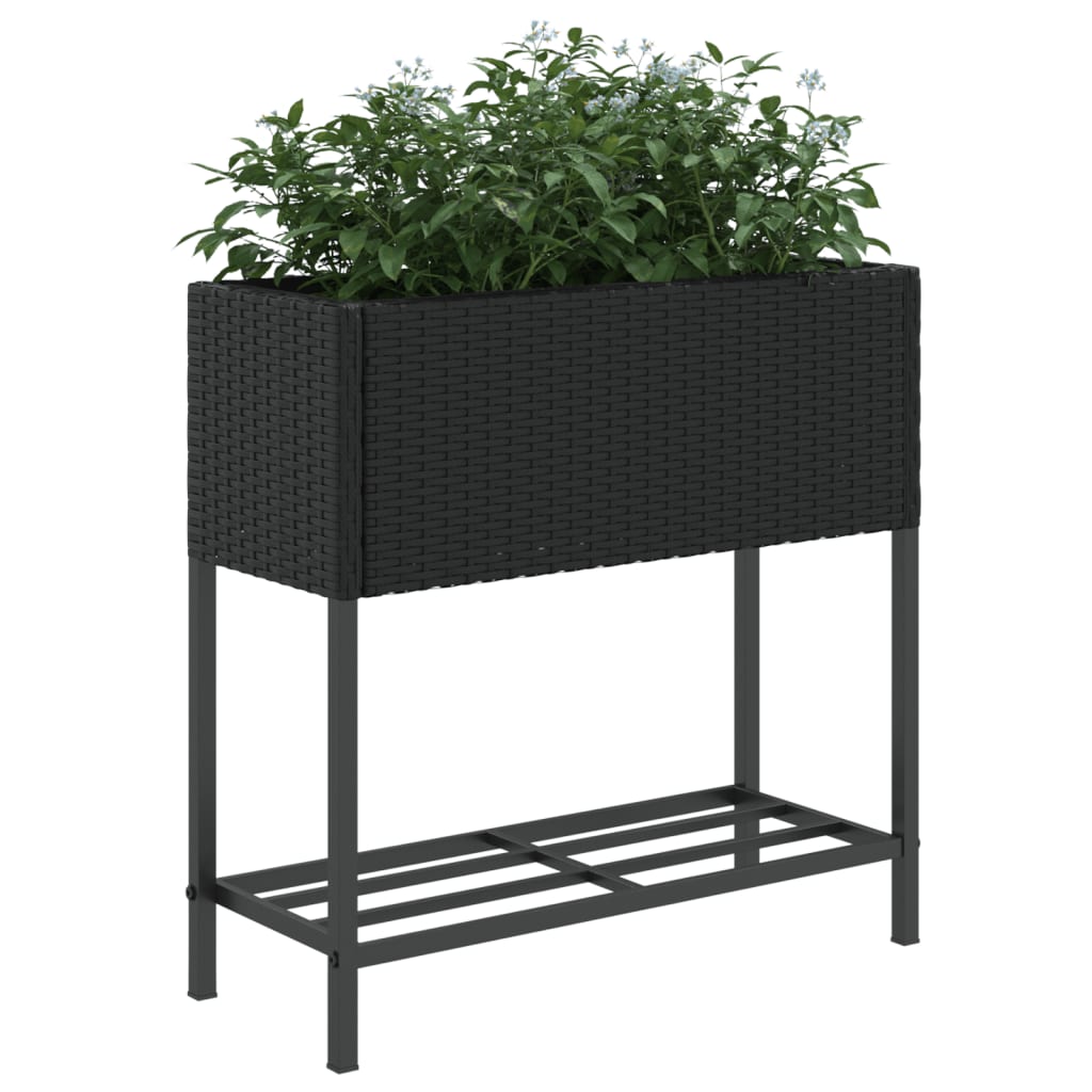 Garden Planters with Shelf 2 pcs Black 70x28x70 cm Poly Rattan
