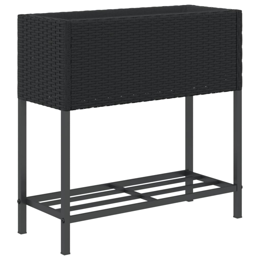 Garden Planters with Shelf 2 pcs Black 70x28x70 cm Poly Rattan