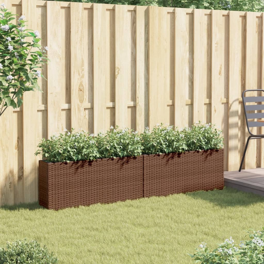 Garden Planters with 2 Pots 2 pcs Brown 90x20x40 cm Poly Rattan