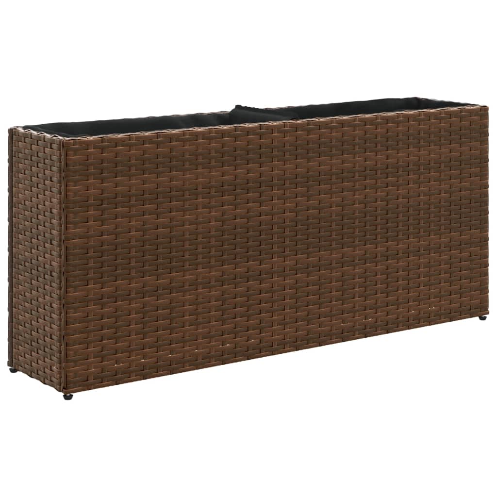 Garden Planters with 2 Pots 2 pcs Brown 90x20x40 cm Poly Rattan