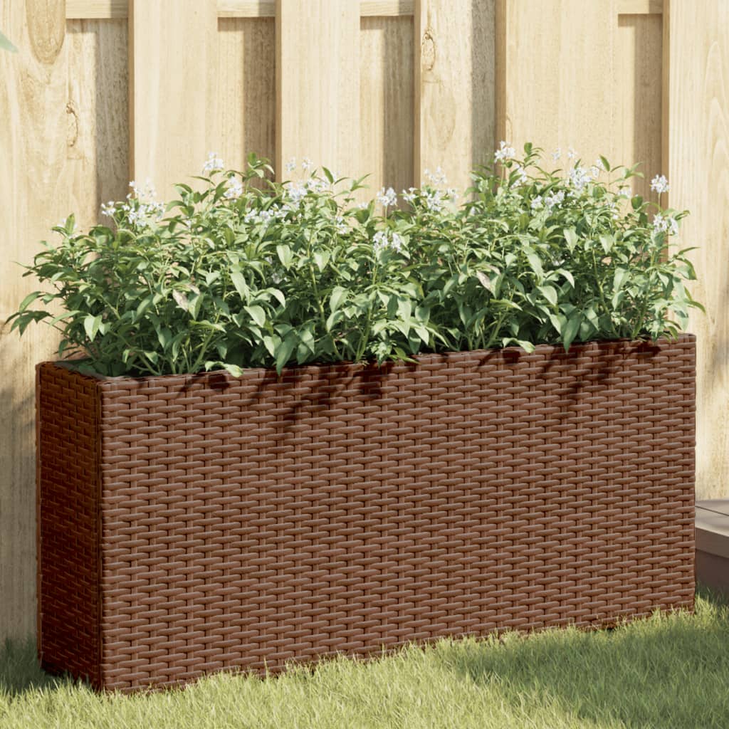 Garden Planters with 2 Pots 2 pcs Brown 90x20x40 cm Poly Rattan