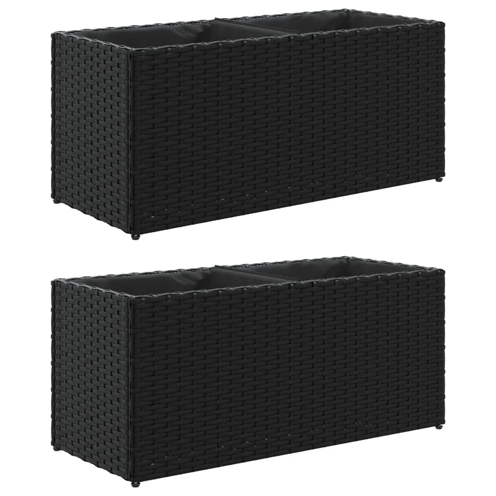 Garden Planters with 2 Pots 2 pcs Black 72x30x32 cm Poly Rattan