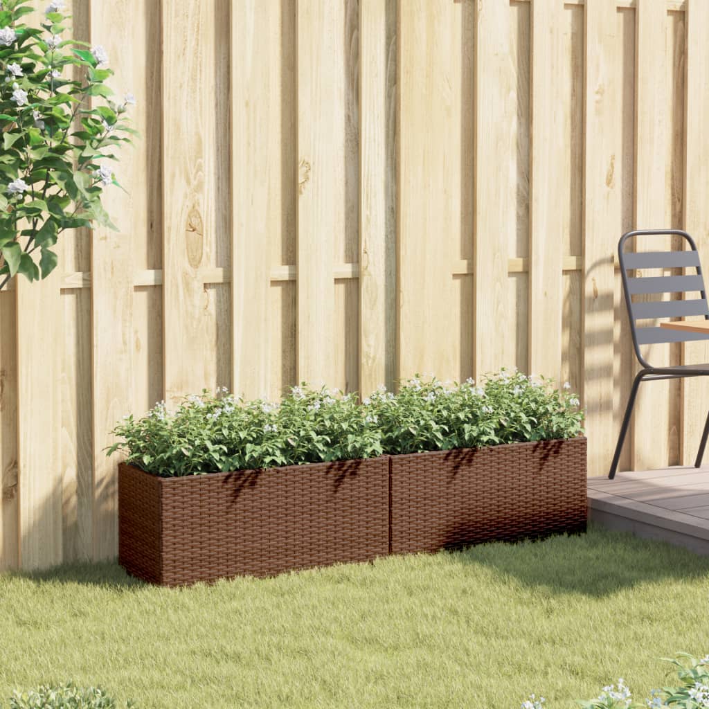 Garden Planters with 2 Pots 2 pcs Brown 72x30x32 cm Poly Rattan