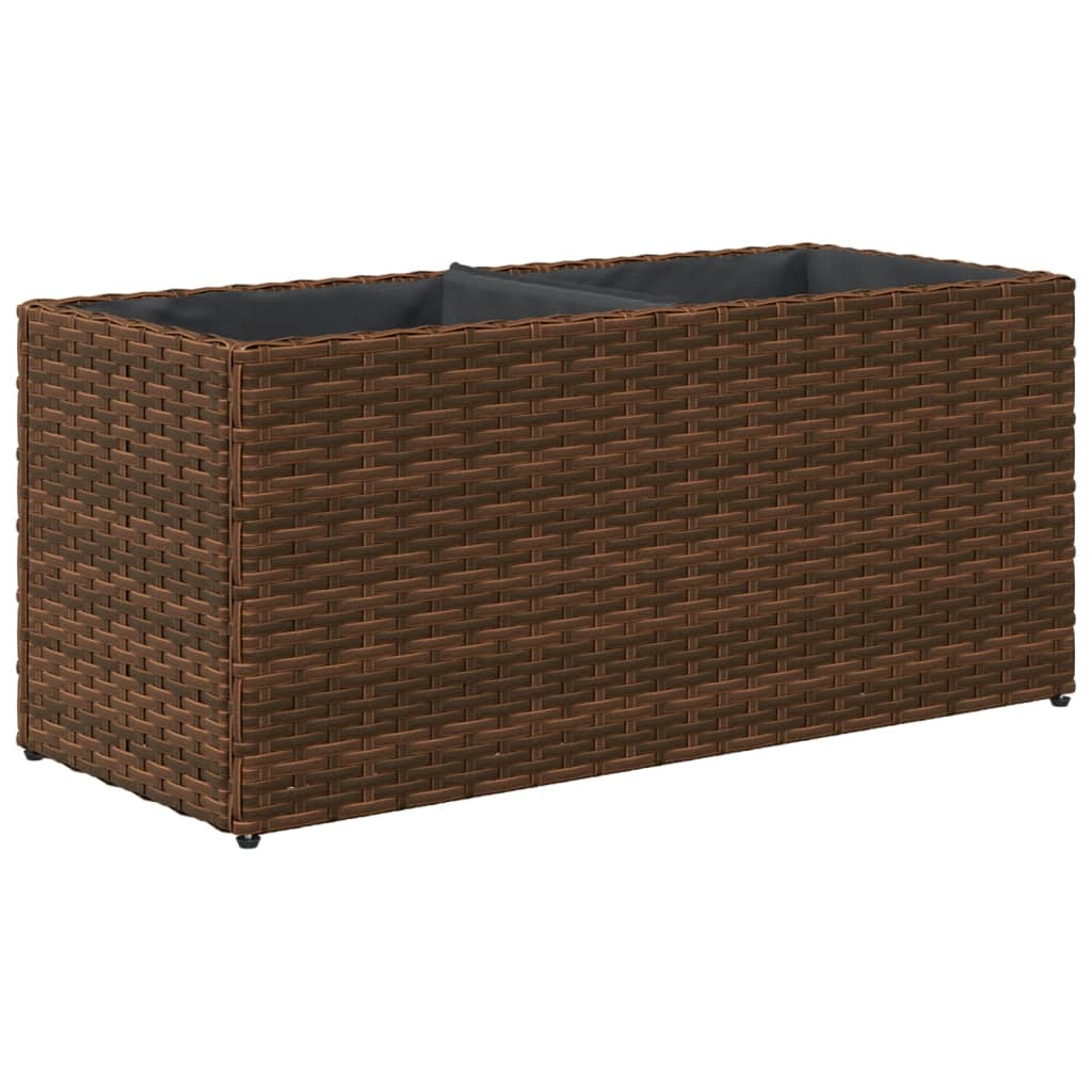 Garden Planters with 2 Pots 2 pcs Brown 72x30x32 cm Poly Rattan