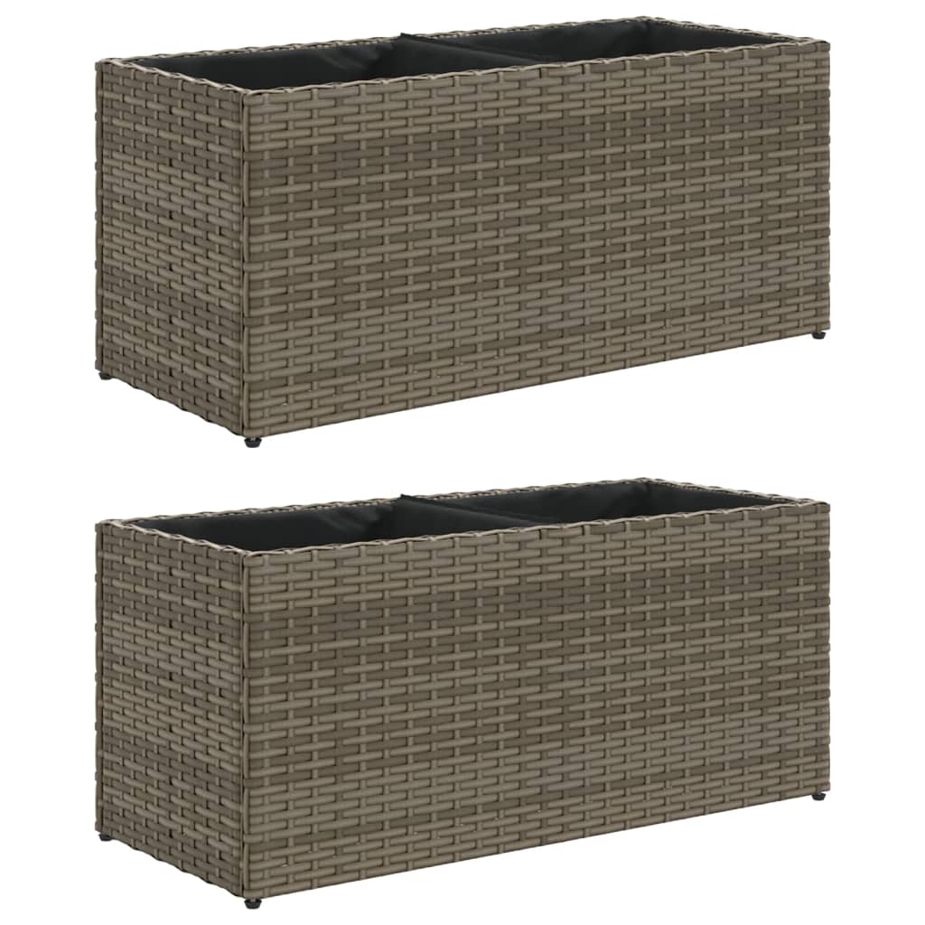 Garden Planters with 2 Pots 2 pcs Grey 72x30x32 cm Poly Rattan