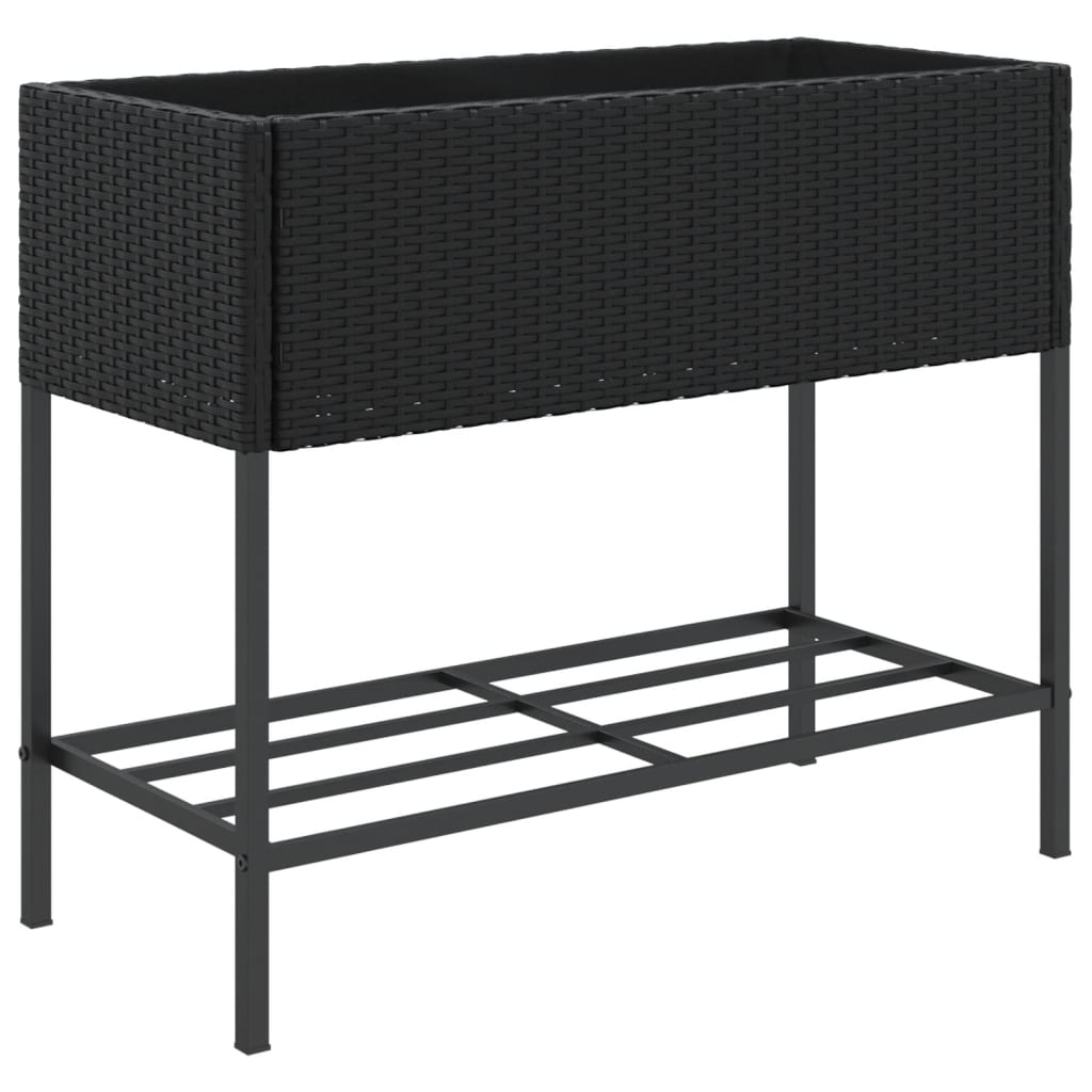 Garden Planter with Shelf Black Poly Rattan