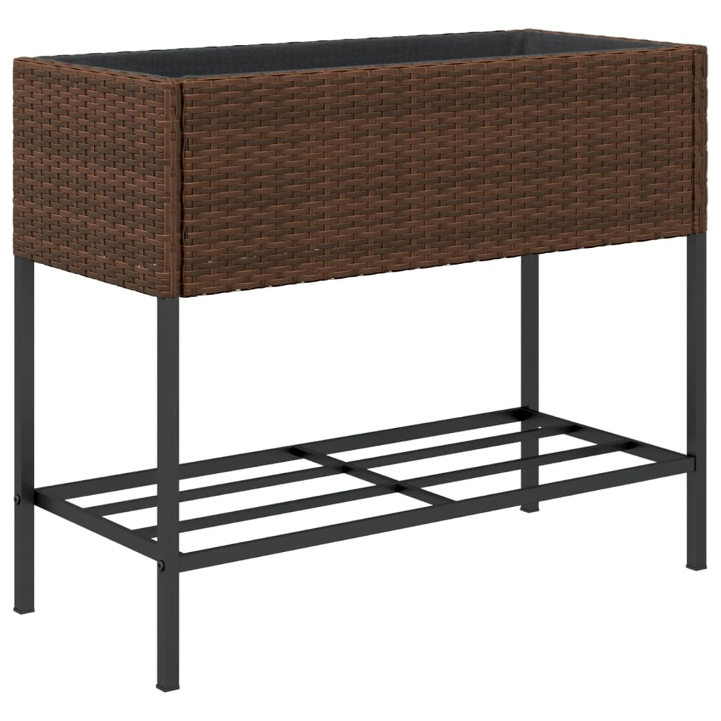 Garden Planter with Shelf Brown Poly Rattan