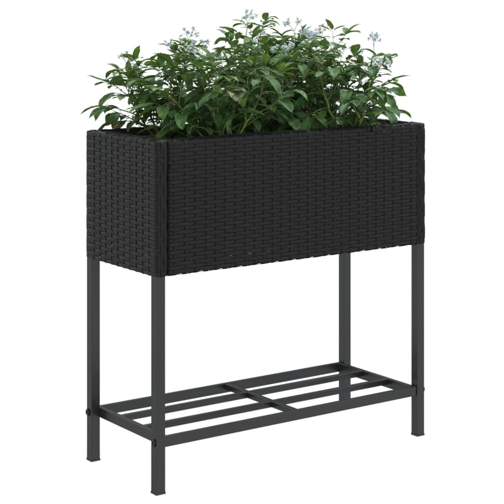Garden Planter with Shelf Black Poly Rattan