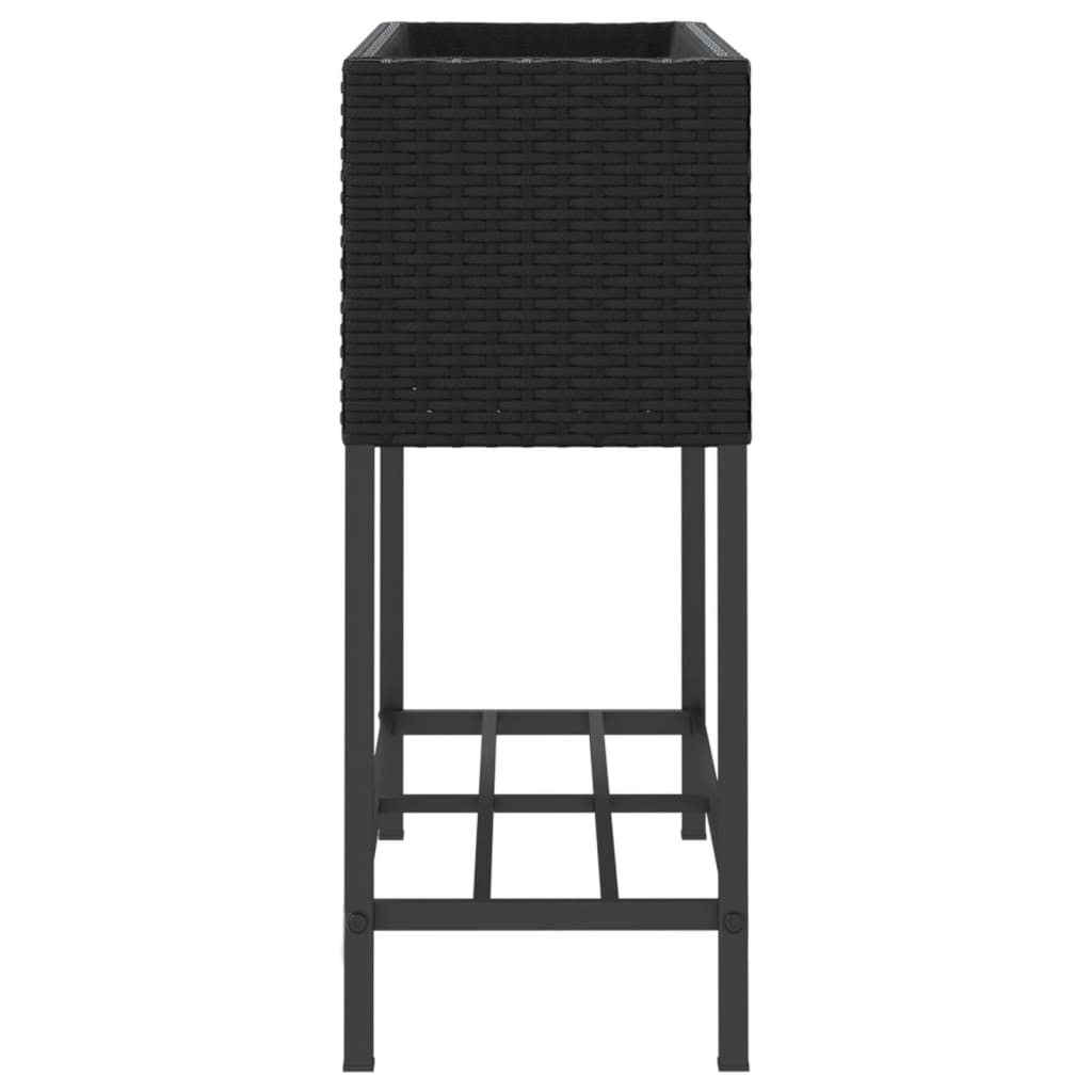 Garden Planter with Shelf Black Poly Rattan