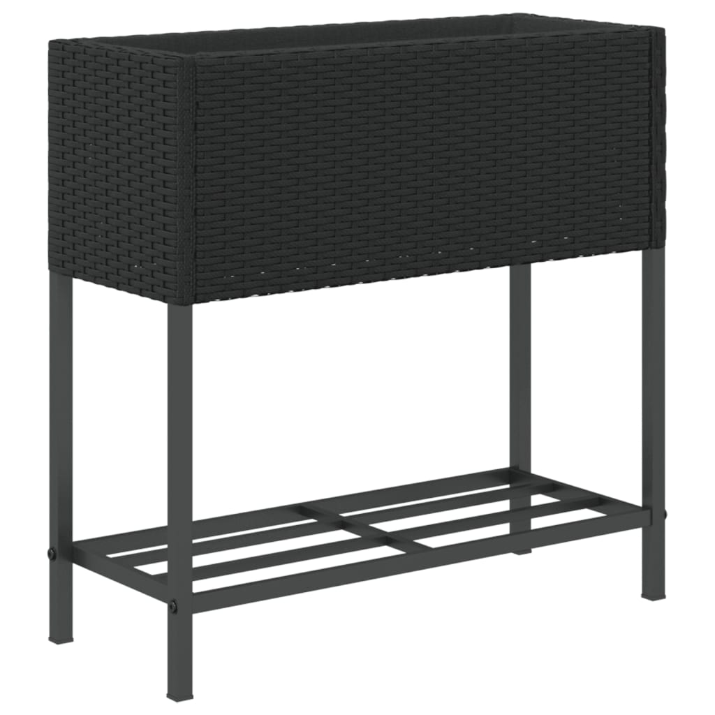 Garden Planter with Shelf Black Poly Rattan