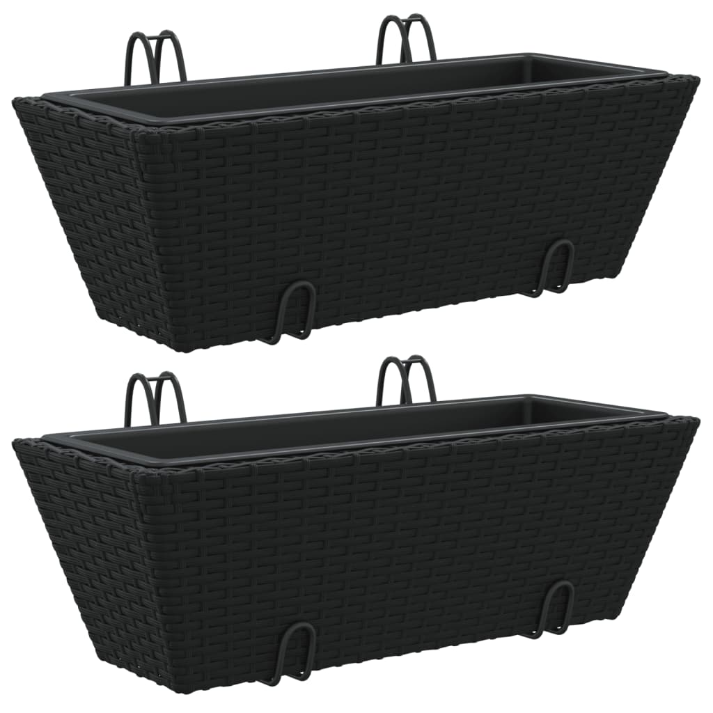 Planters with hooks 2 pcs Black Poly Rattan