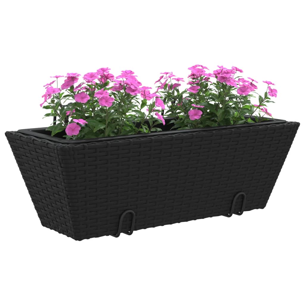 Planters with hooks 2 pcs Black Poly Rattan
