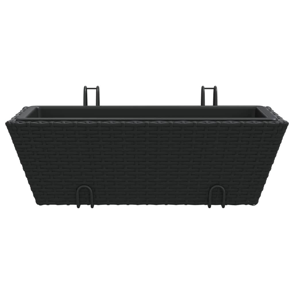 Planters with hooks 2 pcs Black Poly Rattan
