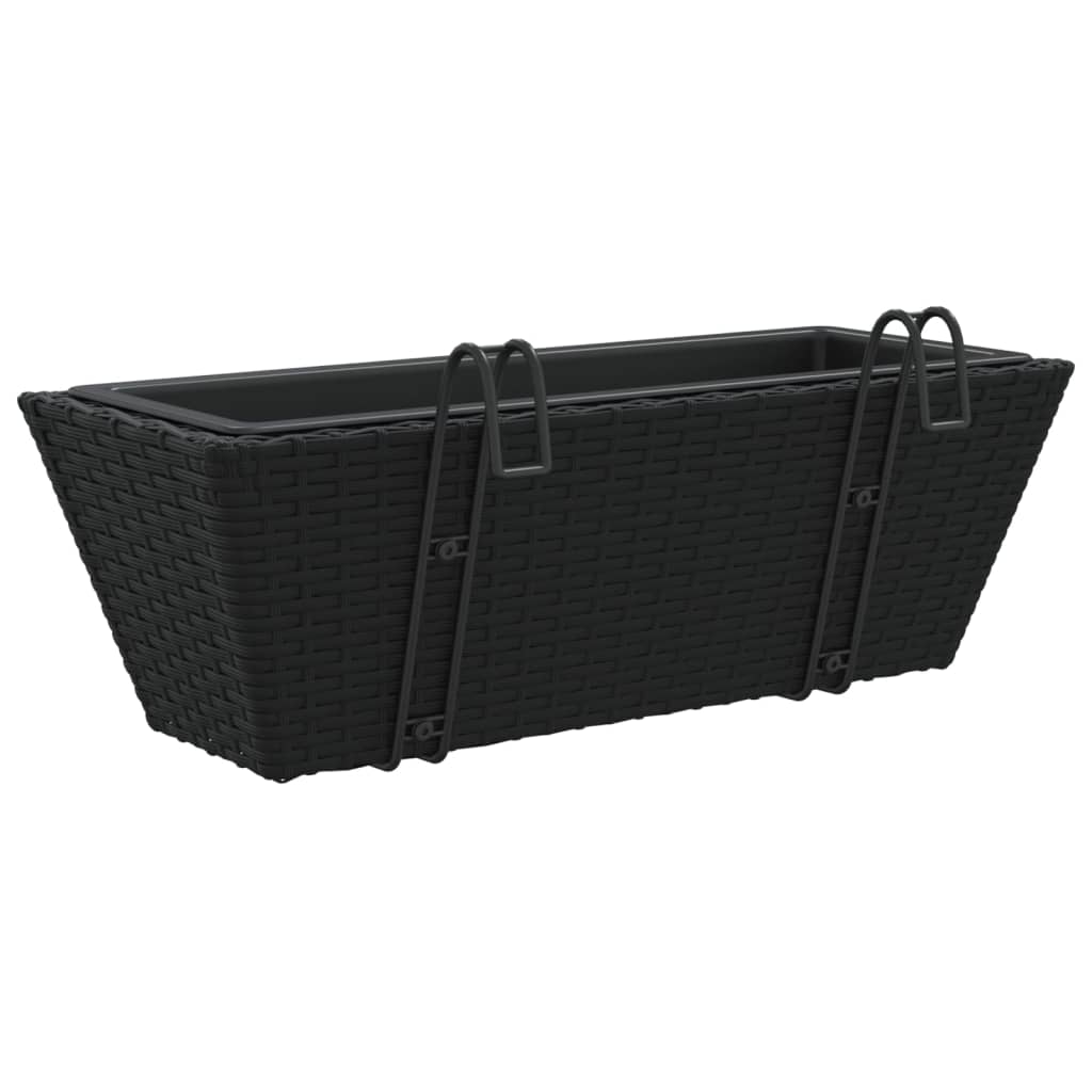 Planters with hooks 2 pcs Black Poly Rattan