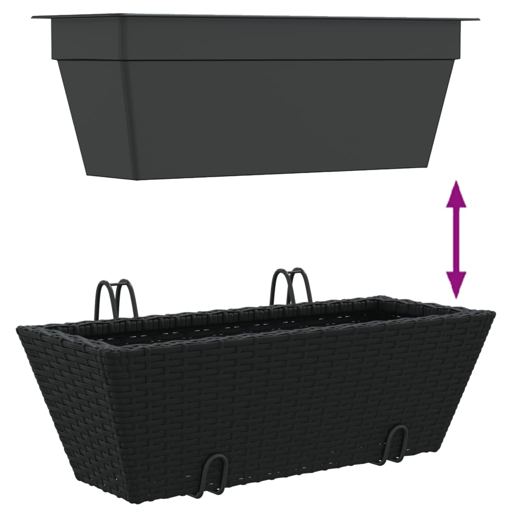 Planters with hooks 2 pcs Black Poly Rattan