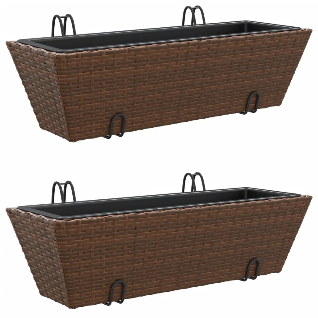 Planters with hooks 2 pcs Brown Poly Rattan