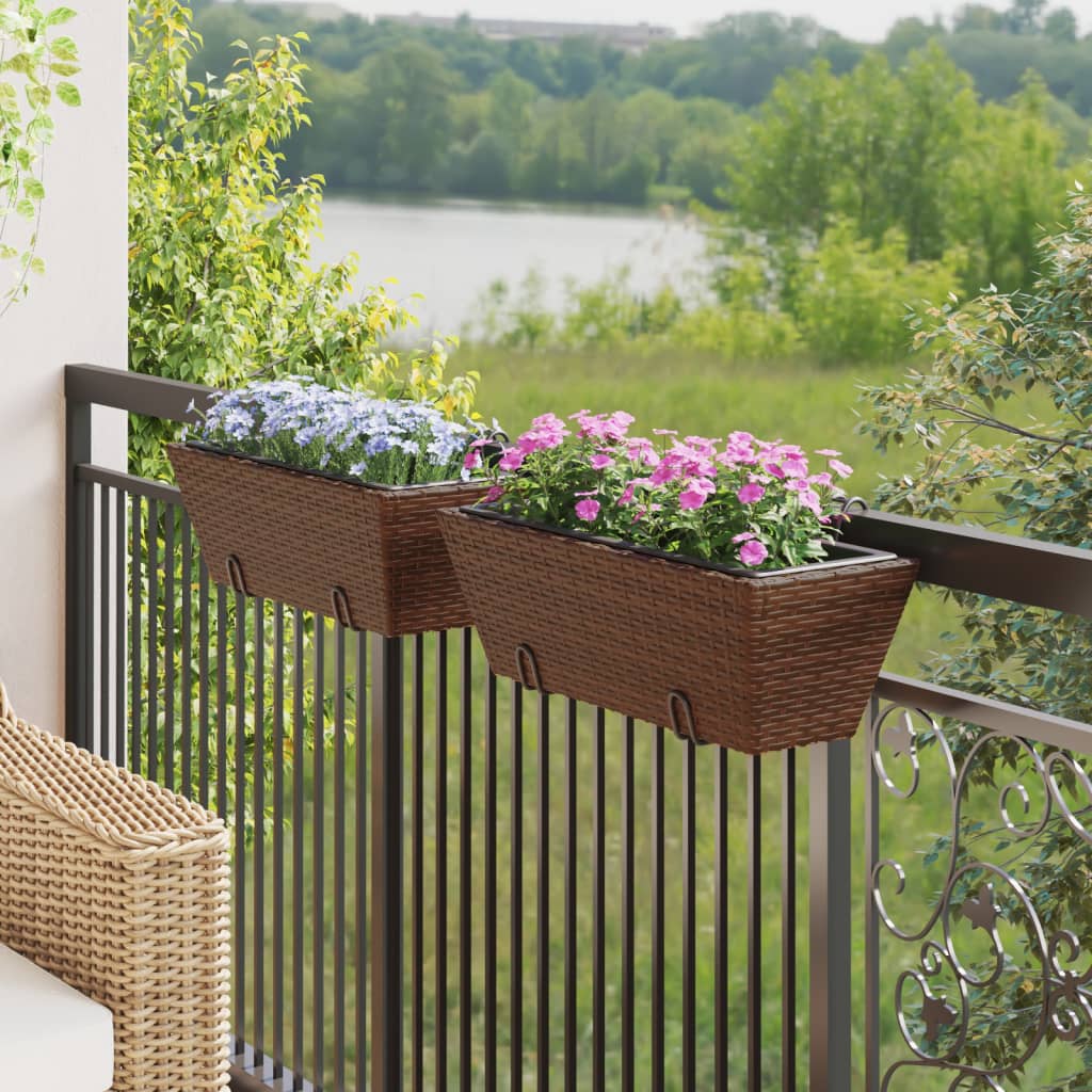 Planters with hooks 2 pcs Brown Poly Rattan