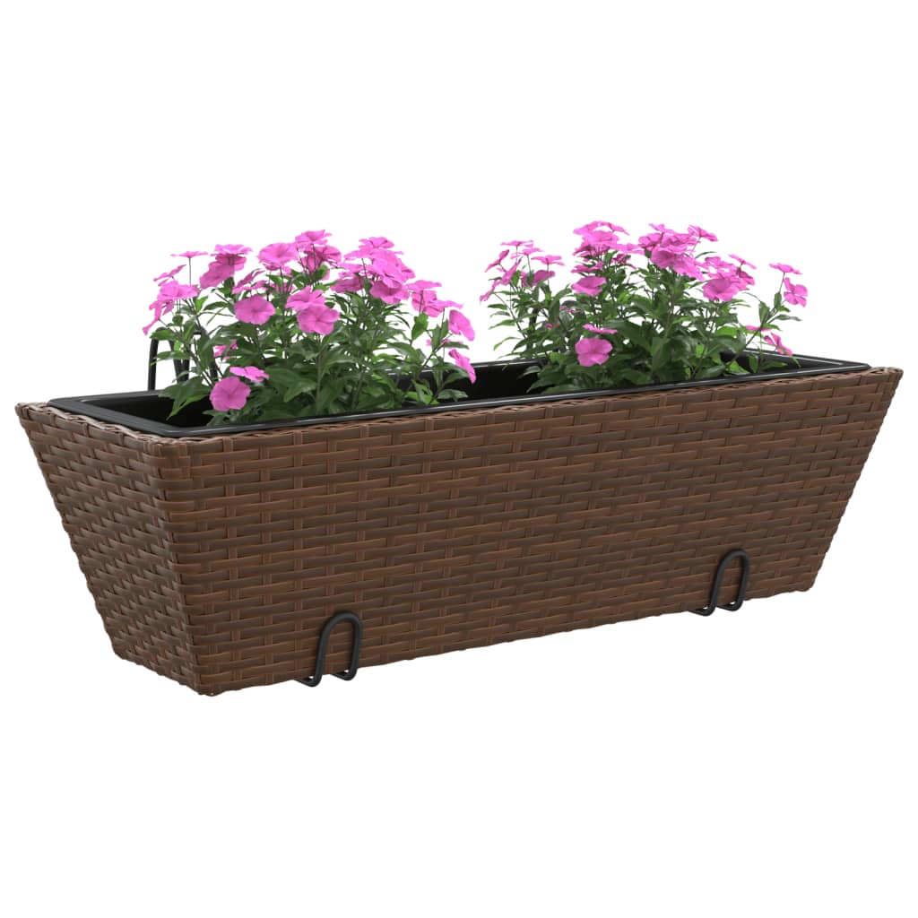Planters with hooks 2 pcs Brown Poly Rattan