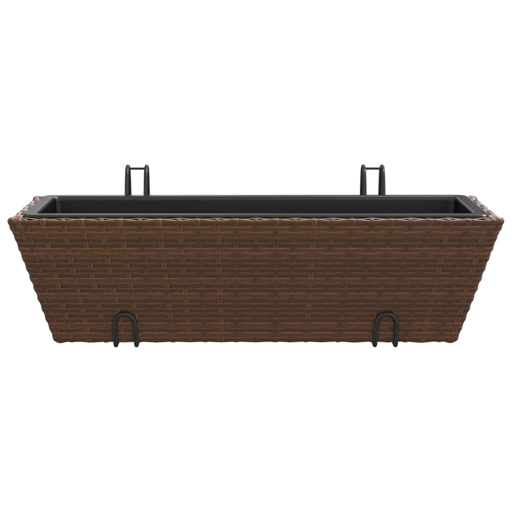 Planters with hooks 2 pcs Brown Poly Rattan