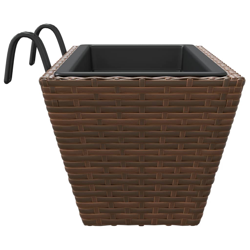 Planters with hooks 2 pcs Brown Poly Rattan