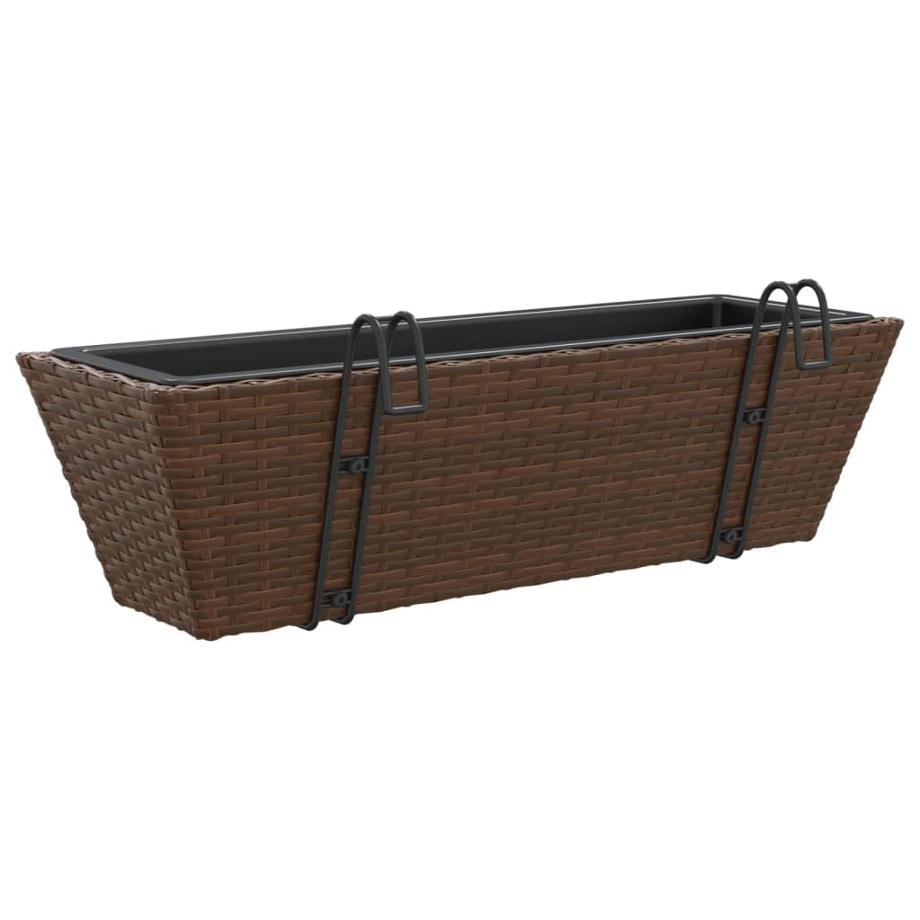 Planters with hooks 2 pcs Brown Poly Rattan