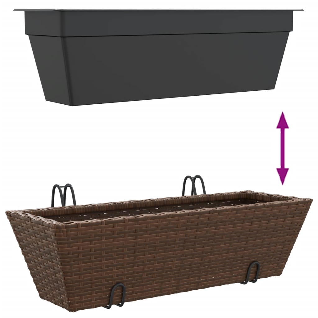 Planters with hooks 2 pcs Brown Poly Rattan