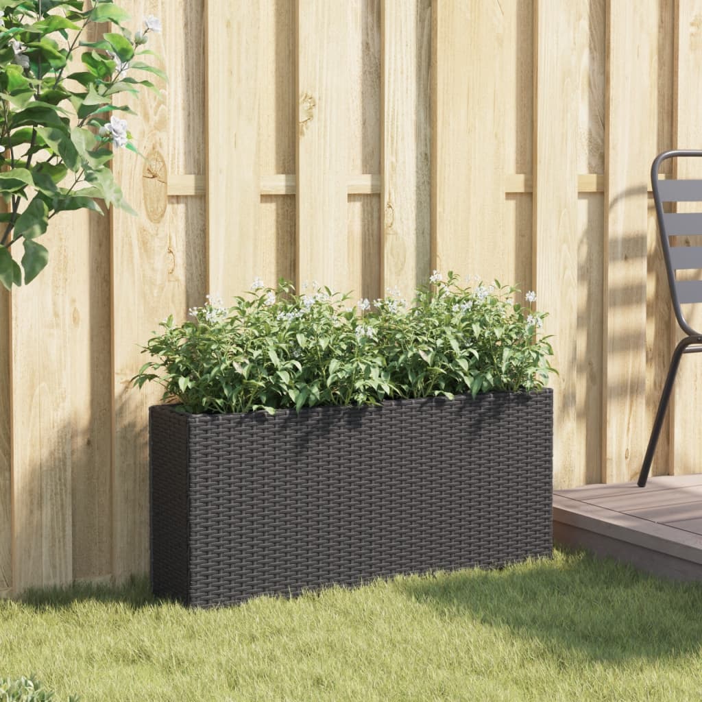 Garden Planter with 2 Pots Black 90x20x40 cm Poly Rattan