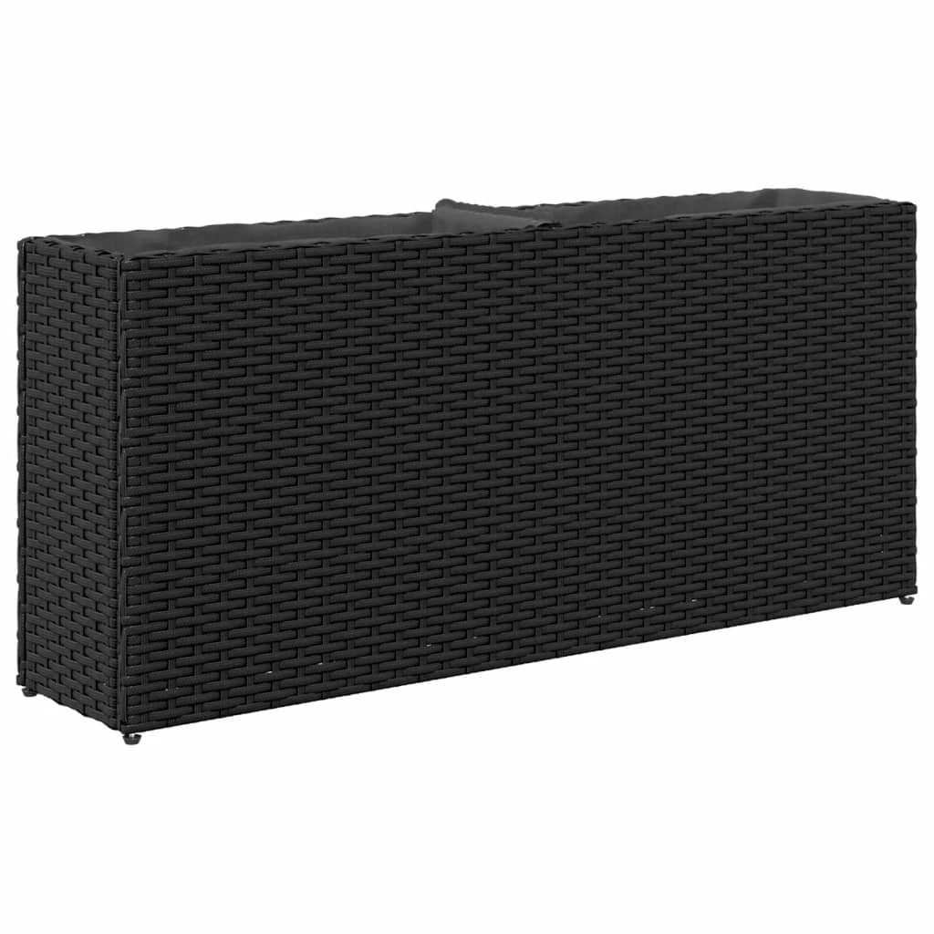 Garden Planter with 2 Pots Black 90x20x40 cm Poly Rattan