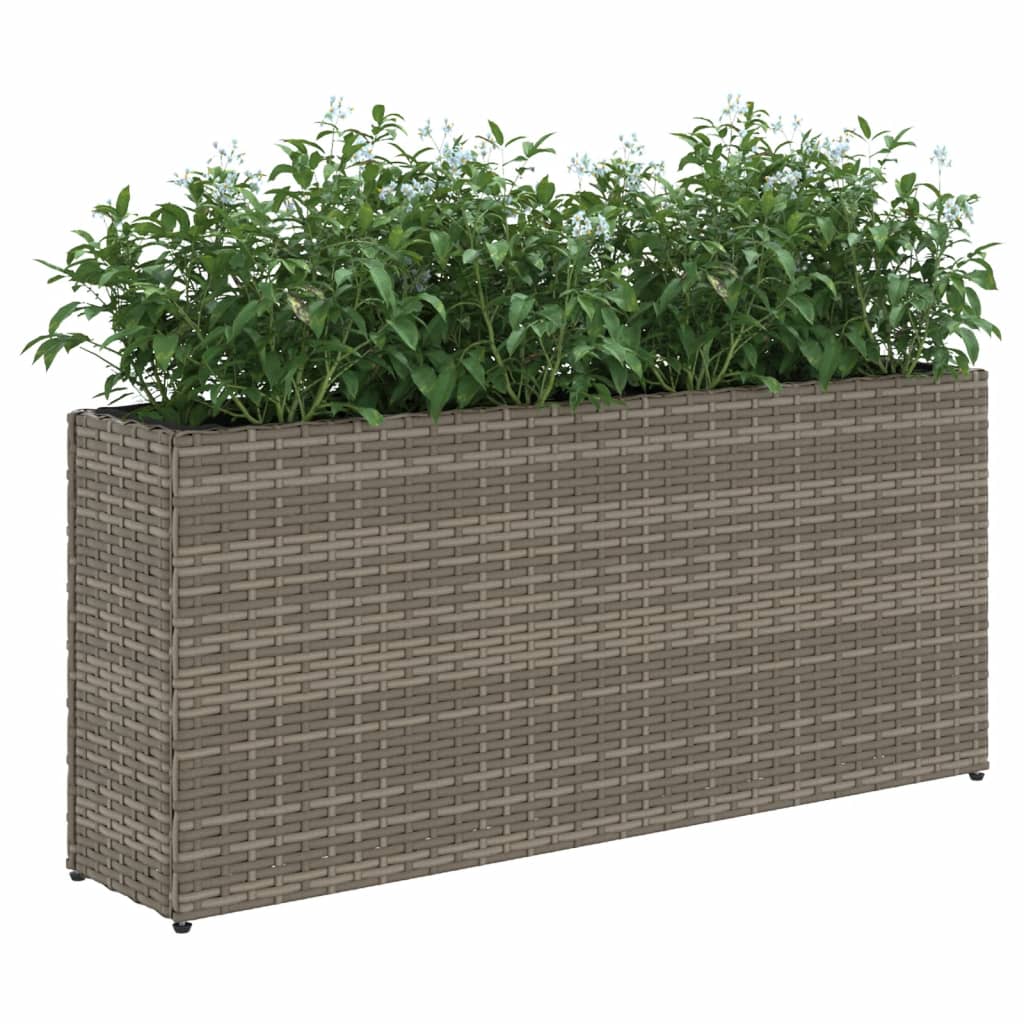Garden Planter with 2 Pots Grey 90x20x40 cm Poly Rattan