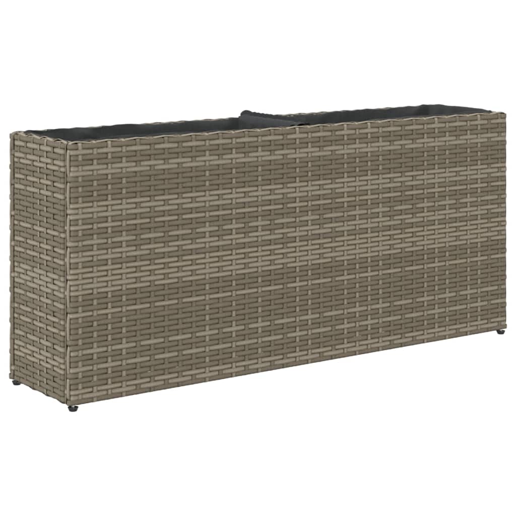 Garden Planter with 2 Pots Grey 90x20x40 cm Poly Rattan